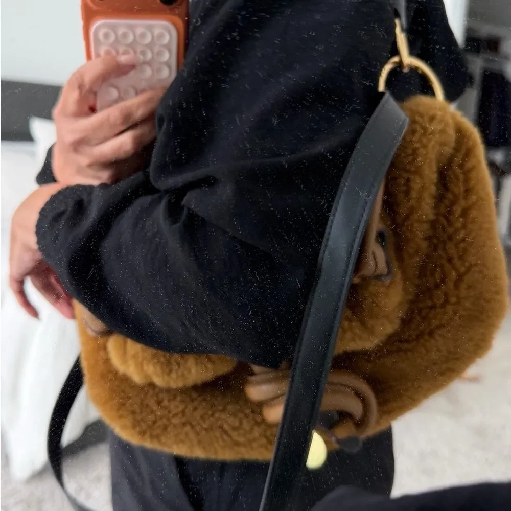 See By Chloe Brown Leather and Shearling handbag with Gold Detail